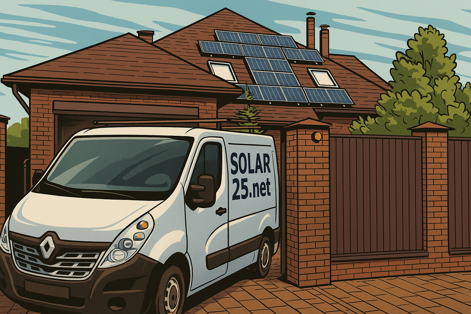 a van parked in front of a house solar 25
