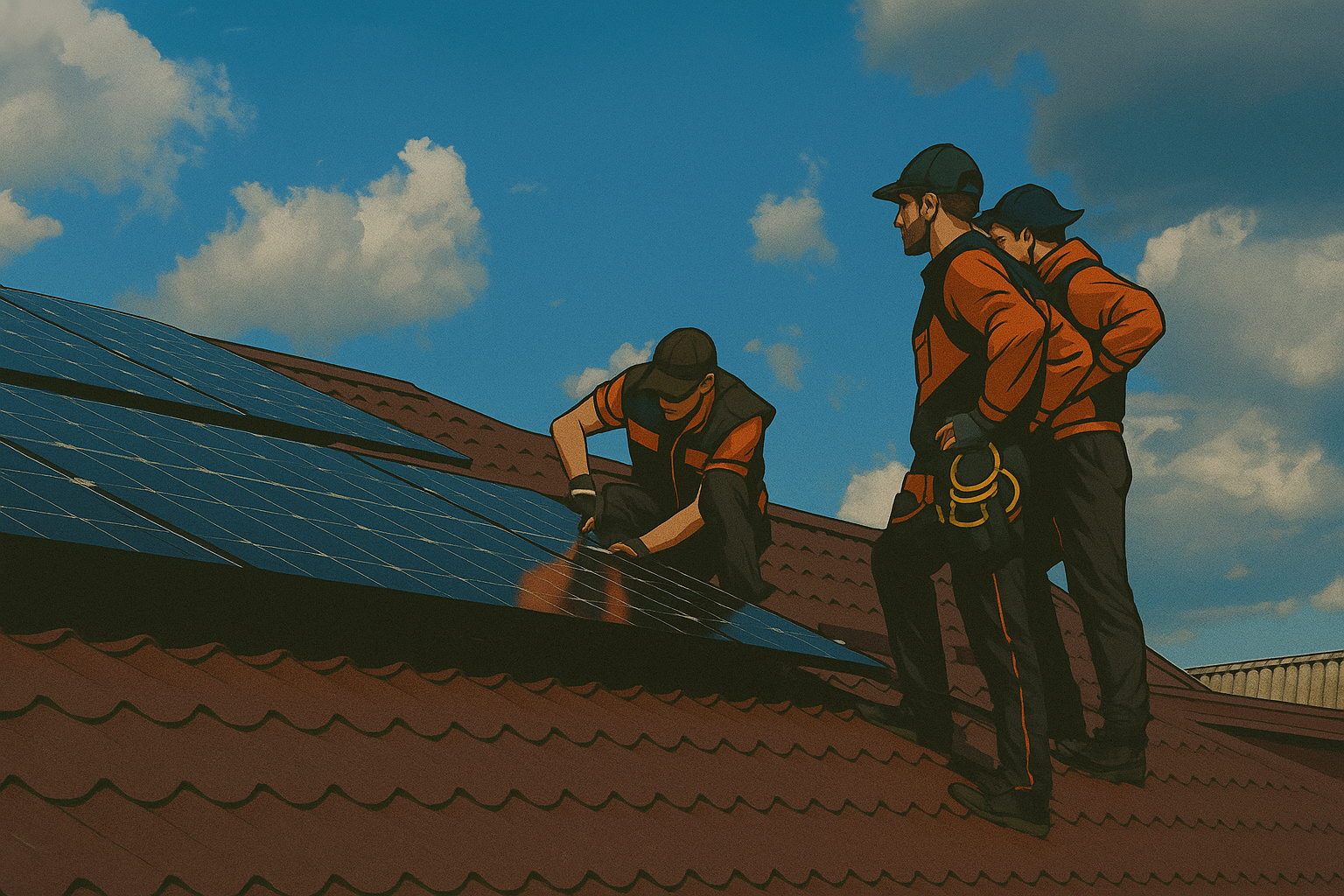 a group of men working on a roof